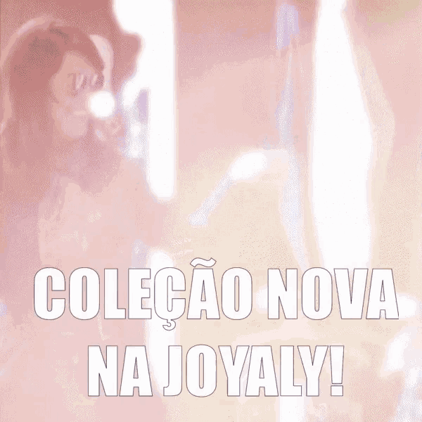a woman wearing sunglasses is dancing in front of a mannequin with the words colecao nova na joyaly