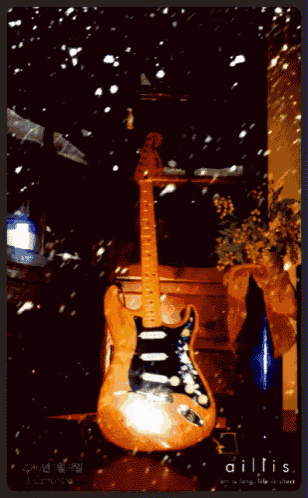 a painting of a guitar with the letters diiris on the bottom right