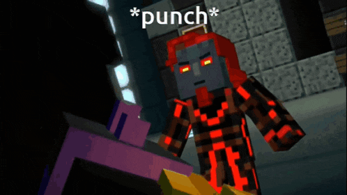 a cartoon character with red eyes and the word punch on the bottom