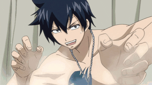 a shirtless anime character with a fairy tail necklace