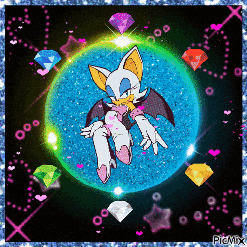 a picture of rouge the bat from sonic the hedgehog surrounded by diamonds