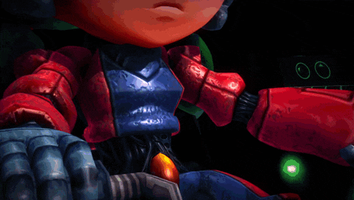 a close up of a robot 's arm with a red light behind it
