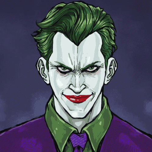 a drawing of the joker with a purple jacket and tie