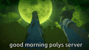 a man and a girl are standing in front of a full moon and the words good morning polys server