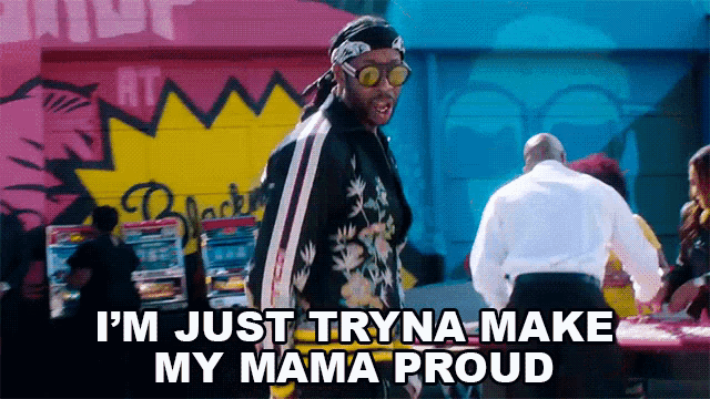 a man wearing sunglasses and a bandana says i 'm just tryna-make my mama proud
