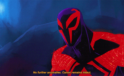 a comic book character says " no further anomalies canon remains intact " in front of a naked man