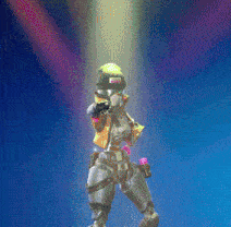 a video game character is holding a gun in front of a blue sky