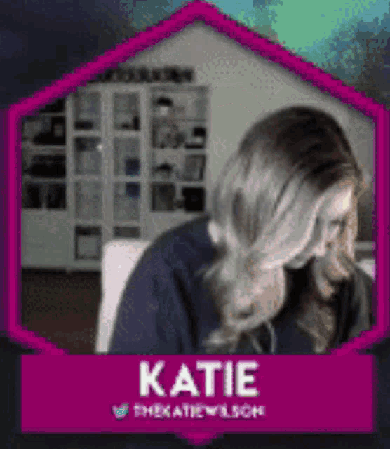 a picture of katie wilson with a purple frame around her