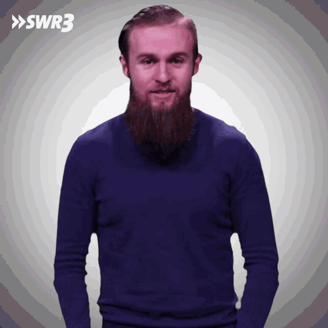 a man with a beard is wearing a blue sweater with swr3 written on it