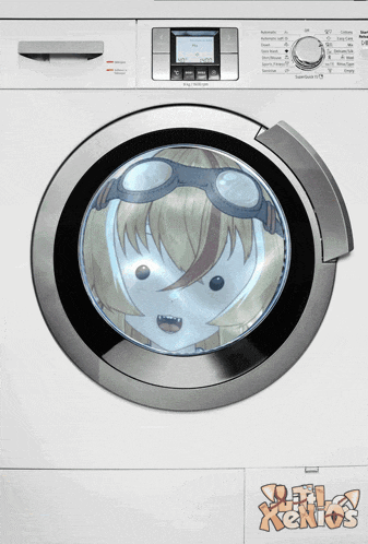 a washing machine with a picture of a girl in the door