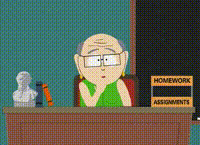 a cartoon character is sitting at a desk with a sign that says homework and assignments