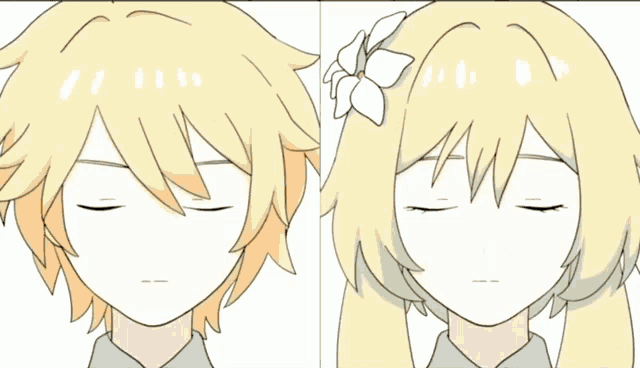 two drawings of a boy and a girl with blonde hair
