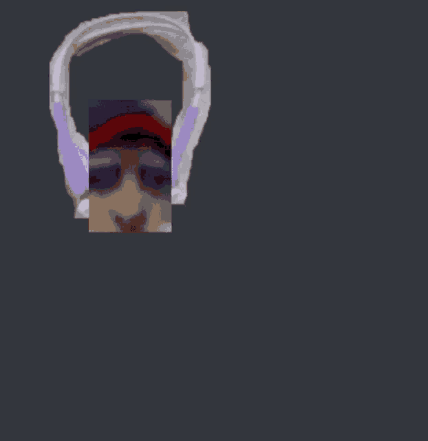 a close up of a person wearing headphones and sunglasses on a grey background .