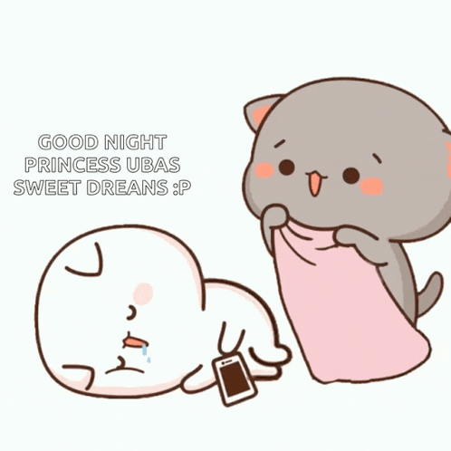 a cartoon of a cat laying on another cat with the words good night princess ubas sweet dreams written on the bottom