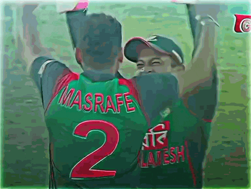 a painting of two cricket players one of whom has the number 2 on his back