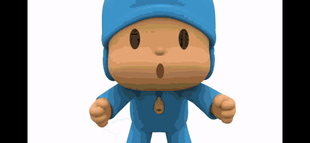 a cartoon character with a surprised look on his face is wearing a blue hat