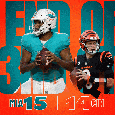 miami dolphins and cincinnati bengals football players on a red and blue background