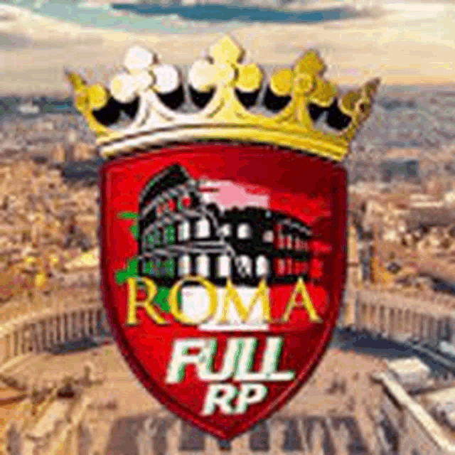 a red shield with a crown on top of it and the words `` full roma '' on it .