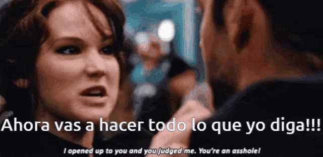 a woman talking to a man with the words ahora vas a hacer todo lo que yo diga written below her