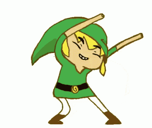 a cartoon character is dancing with his arms outstretched and his eyes closed .