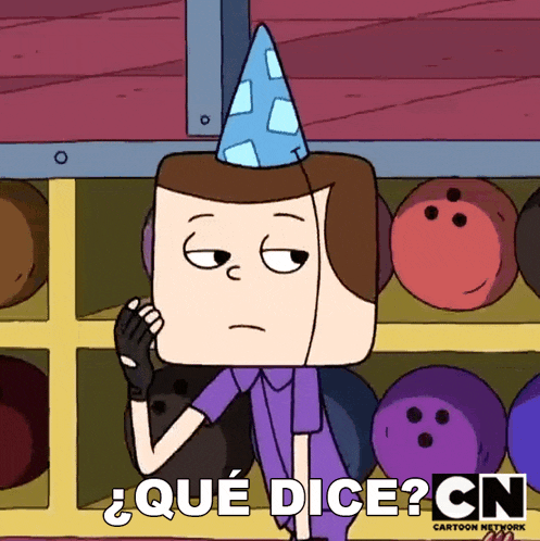 a cartoon of a man wearing a party hat with the words que dice cn below him