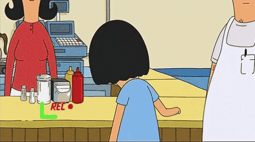 a cartoon of a woman standing in front of a counter with bottles of ketchup , mustard and salt and pepper .