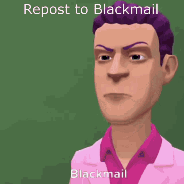 a cartoon character with purple hair and a pink shirt says repost to blackmail