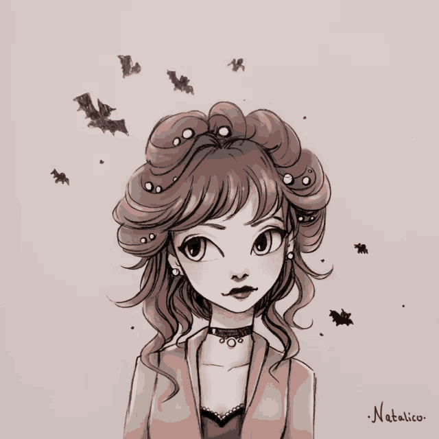 a drawing of a girl with the name natalico written on the bottom