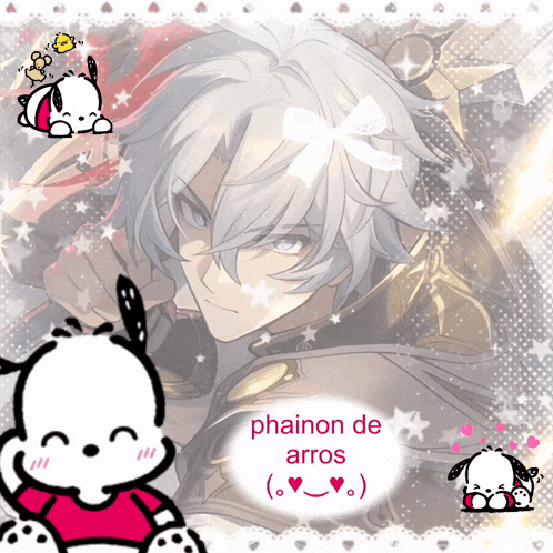 a picture of a person with the words phainon de arros written on it