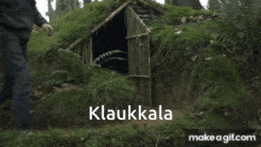 a person is crawling out of a hole in the ground with the words klaukkala written above them