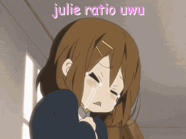 a cartoon girl is crying with the words julie ratio uwu written above her