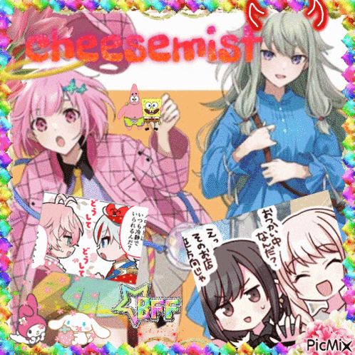 a collage of anime girls with the words cheesemist written on the top
