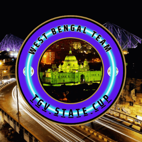 a logo for west bengal team tgv state cup with a bridge in the background