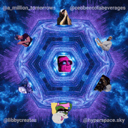 a blue and purple kaleidoscope with the words a million tomorrows and hyperspace.sky
