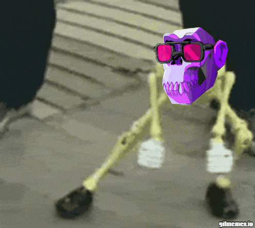 a picture of a skeleton with a purple skull and pink glasses