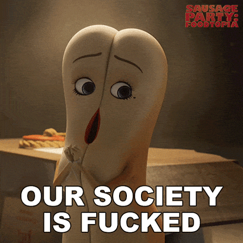 a poster for sausage party foodtopia shows a sausage with a surprised look on his face