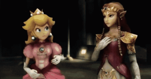 peach and zelda are standing next to each other in a video game