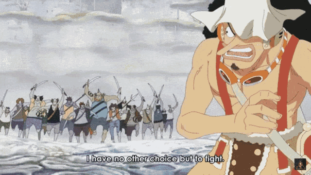 a cartoon character says i have no other choice but to fight in front of a group of people