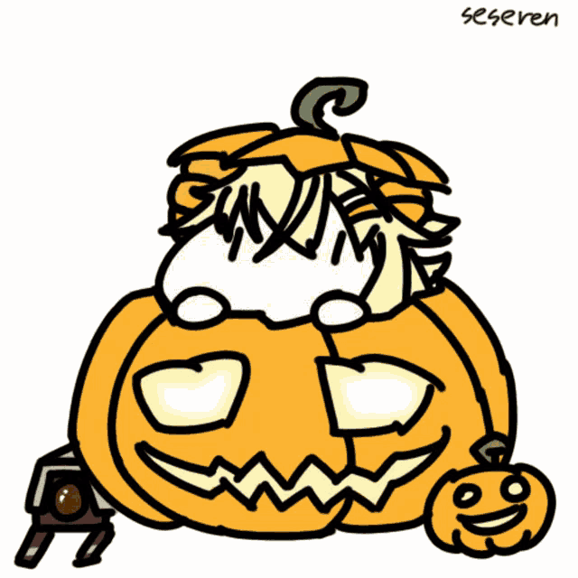 a drawing of a person in a pumpkin with the name seeren written on the bottom