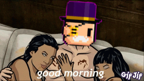 a cartoon of a man laying on a couch with two women and the caption good morning