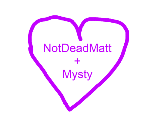 a purple heart with the words not dead matt + mystiy written on it