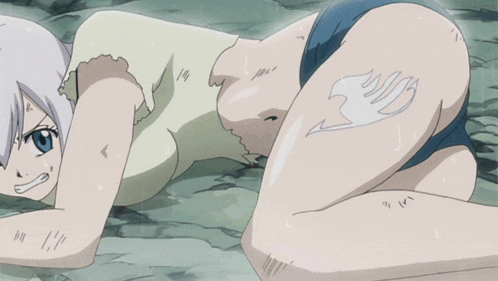 a girl with white hair and blue eyes is laying down