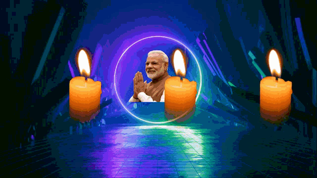 a picture of a man surrounded by candles