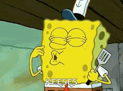 spongebob squarepants is holding a spatula and says keeses