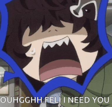 a cartoon character is screaming with the words " ouhgghh fell i need you " behind him