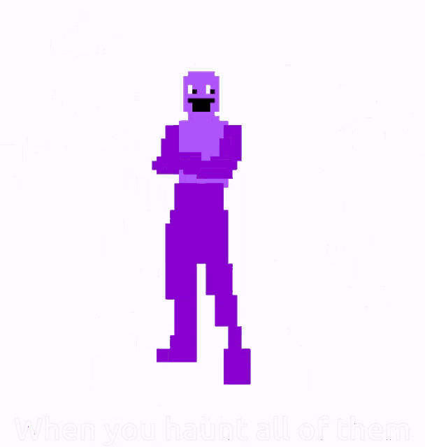 a purple and white pixelated background with the words when you haunt all of them