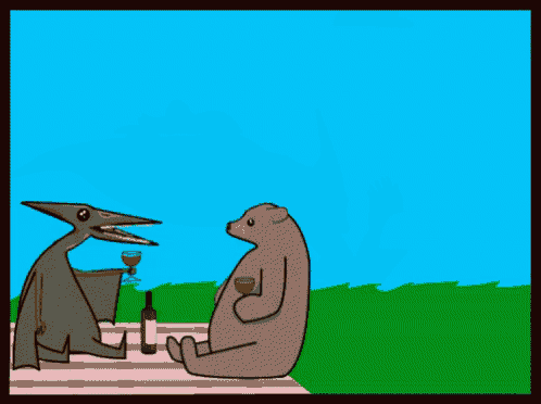 a cartoon of a bear flying over a sheep