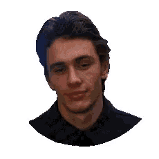 a close up of a man 's face smiling on a white background