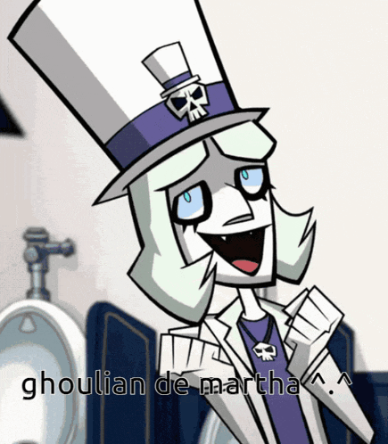 a cartoon character wearing a top hat with a skull on it and the words ghoulian de martha