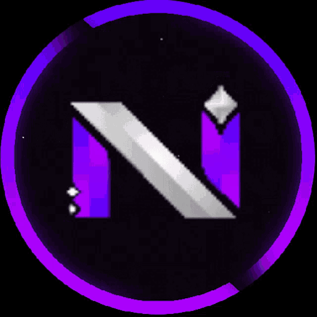 the letter n is in a purple circle with lightning coming out of it